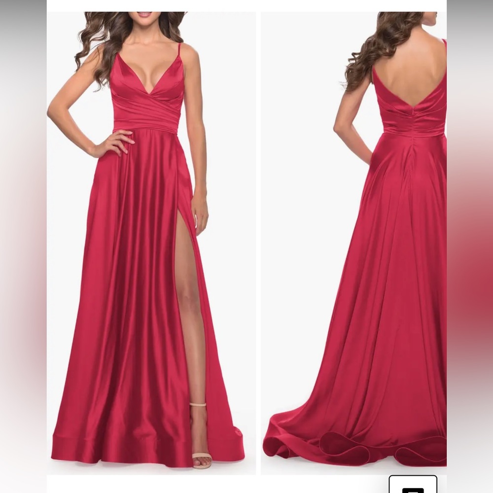 NWOT La Femme Red Strappy Satin Ballgown